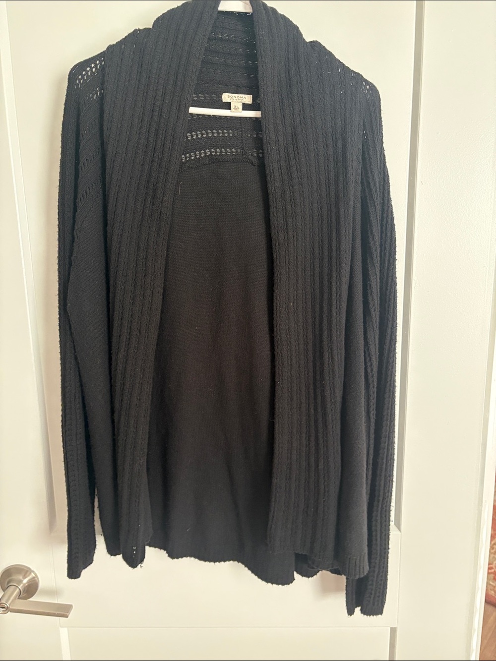 Black Open-Front Ribbed Shawl Collar Sweater Cardigan